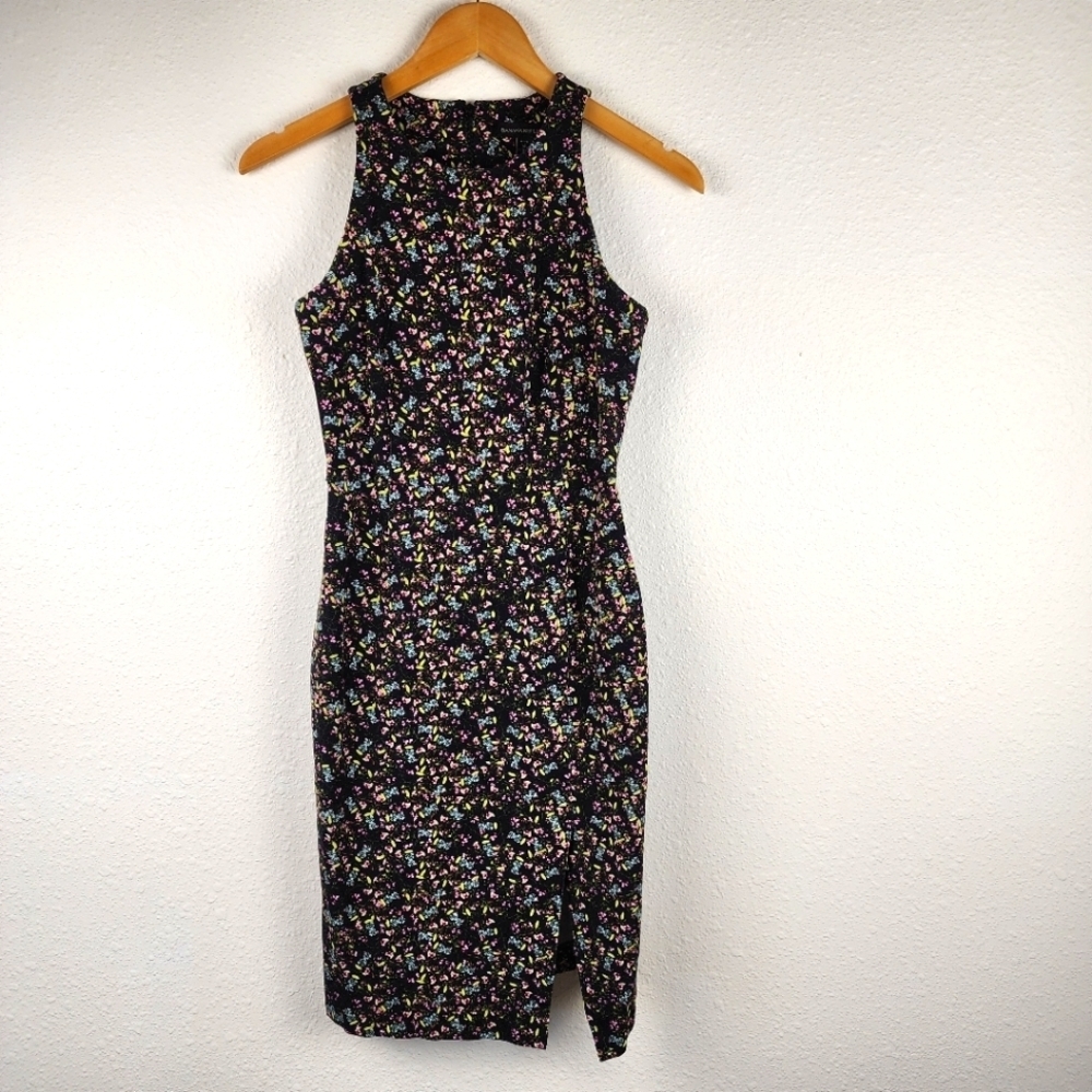 Banana Republic Bi-Stretch Racer Neck Floral Career Sheath Dress Size 4 Petite